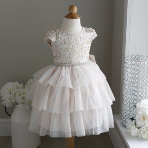 Girls Gold & Blush Formal Party Dress Flower Girl Special Occasion Couture NWT